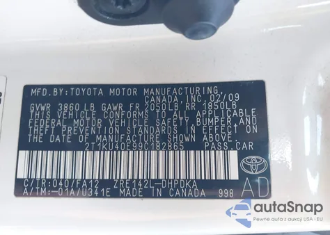 2009 Toyota Matrix from USA, damaged, VIN 2T1KU40E99C182865